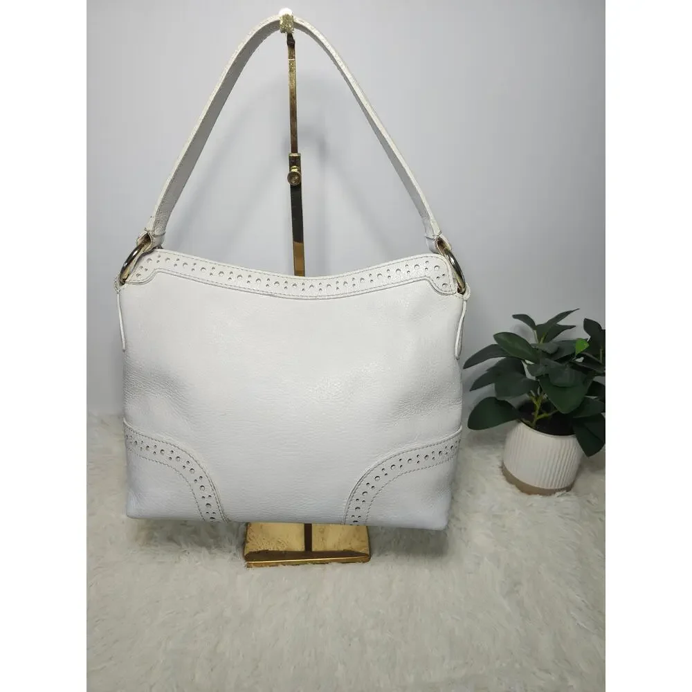 Dooney & Bourke Shoulder Bag White Leather Gold Hardware Hobo Classic Minimalist - Picture 4 of 17